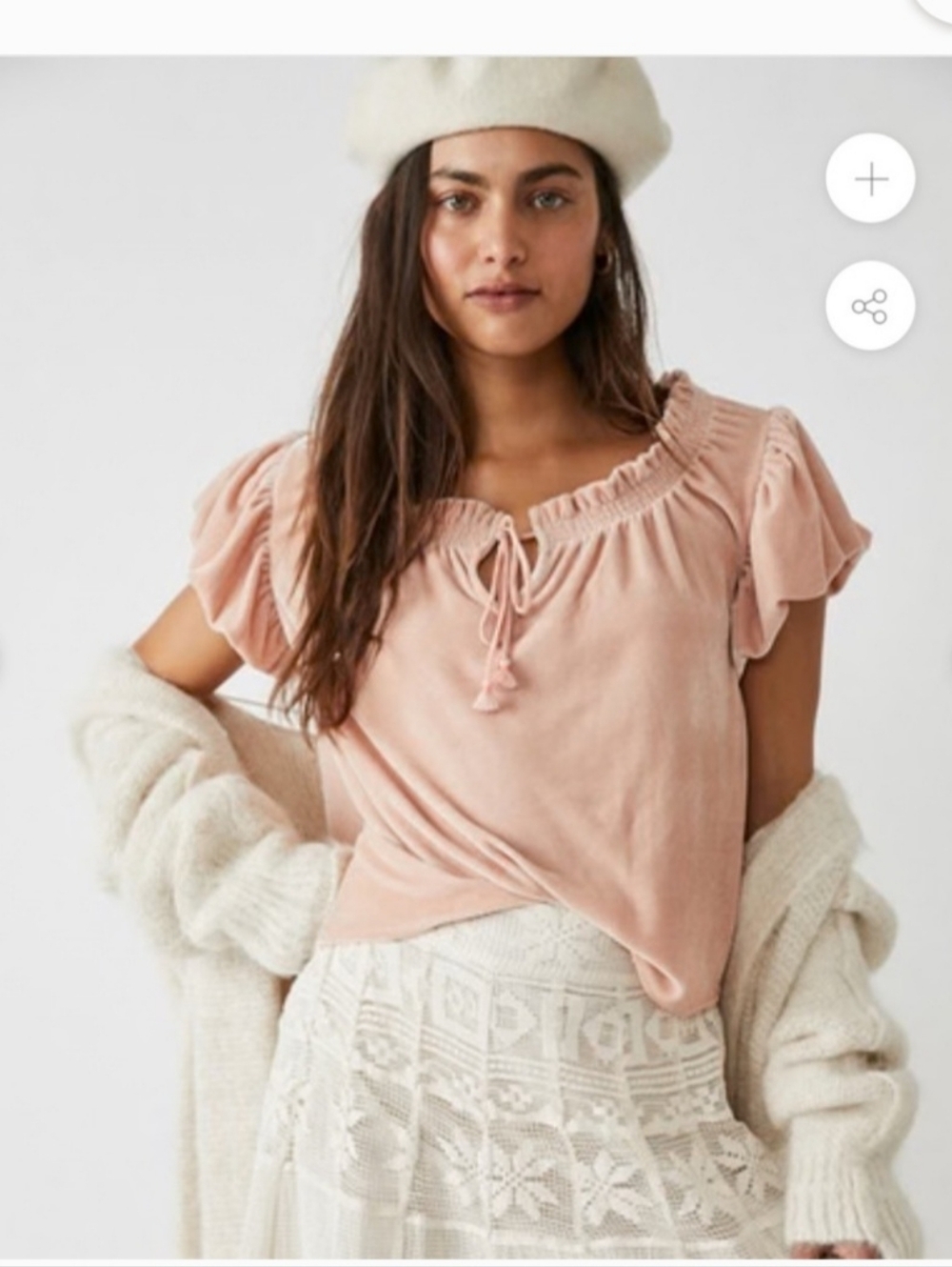 Soft Ruffle Tie-Neck Women's Top in Blush Pink Sz S